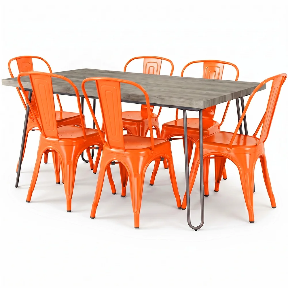 Pack Eettafel - Industrieel Ontwerp 150cm + Set van 6 Eetkamerstoelen - Industrieel Ontwerp - Hairpin Stylix image 8