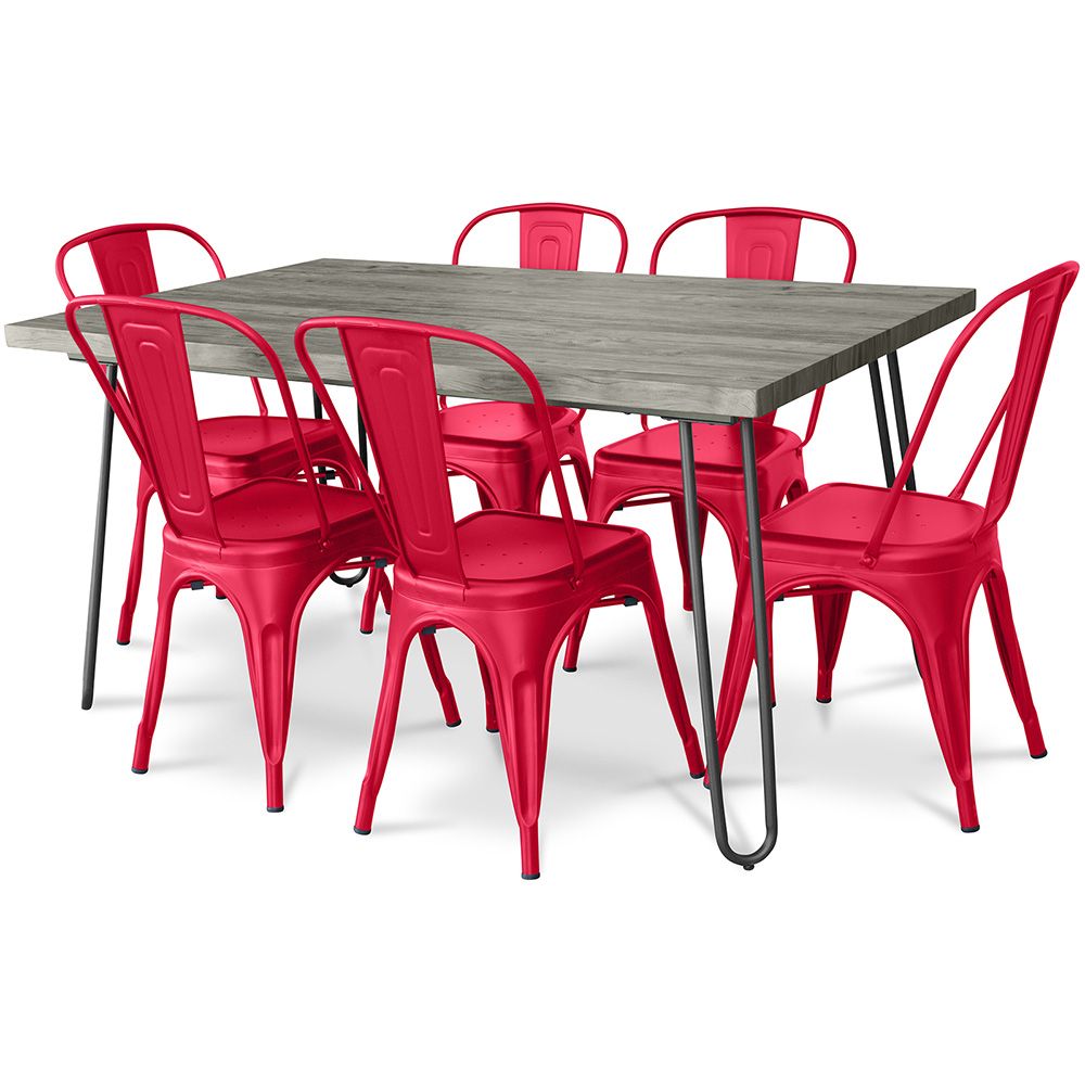 Pack Eettafel - Industrieel Ontwerp 150cm + Set van 6 Eetkamerstoelen - Industrieel Ontwerp - Hairpin Stylix image 8