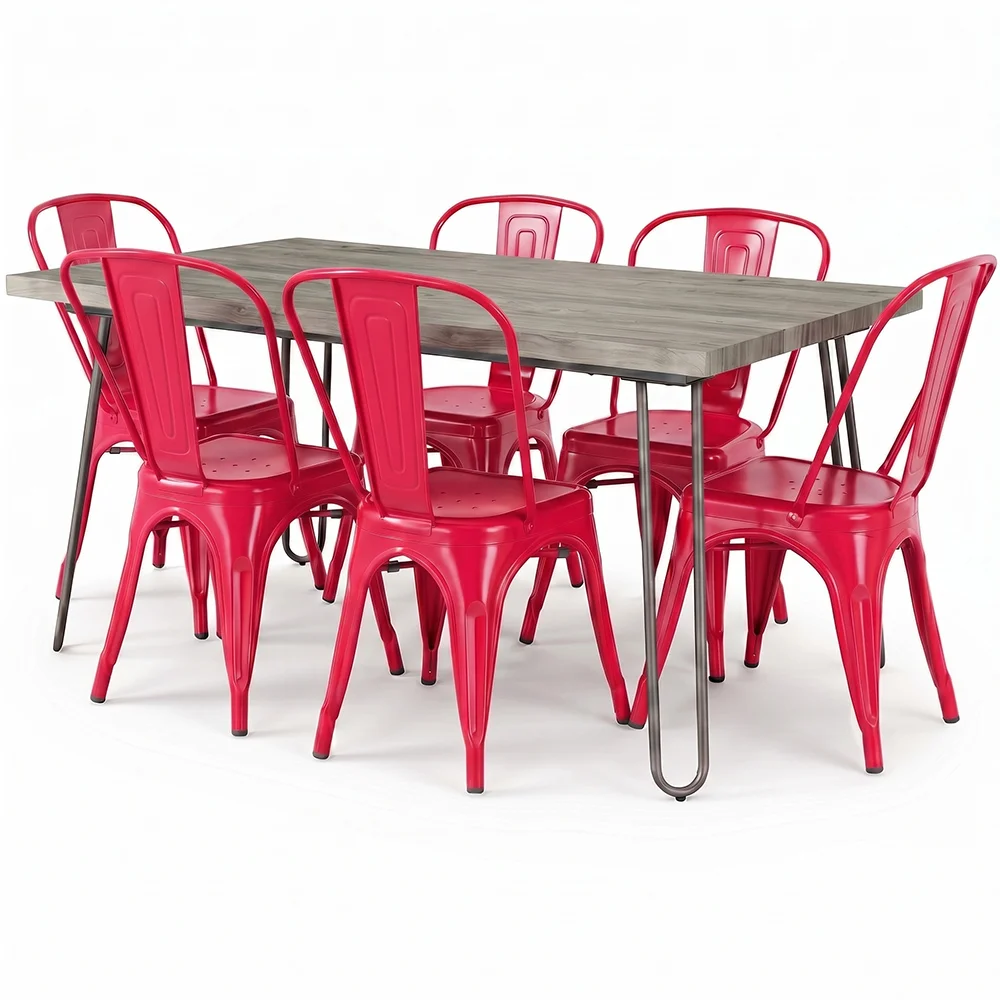Pack Eettafel - Industrieel Ontwerp 150cm + Set van 6 Eetkamerstoelen - Industrieel Ontwerp - Hairpin Stylix image 8