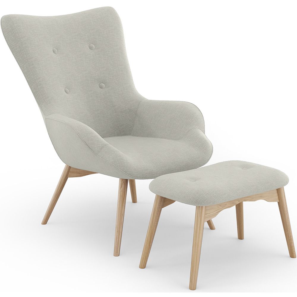 Fauteuil met voetenbankje - Gestoffeerd in linnen - Huda image 8