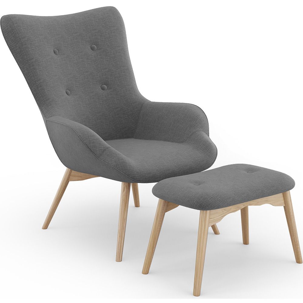 Fauteuil met voetenbankje - Gestoffeerd in linnen - Huda image 8
