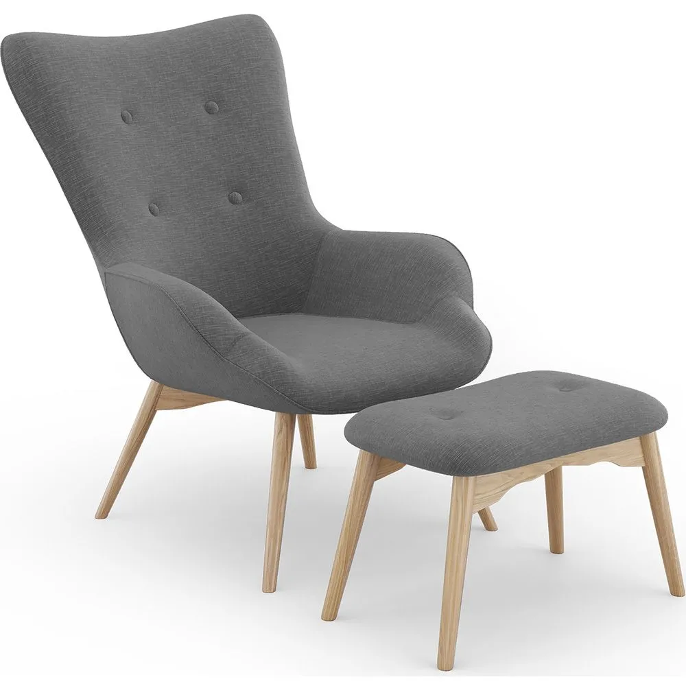 Fauteuil met voetenbankje - Gestoffeerd in linnen - Huda image 8