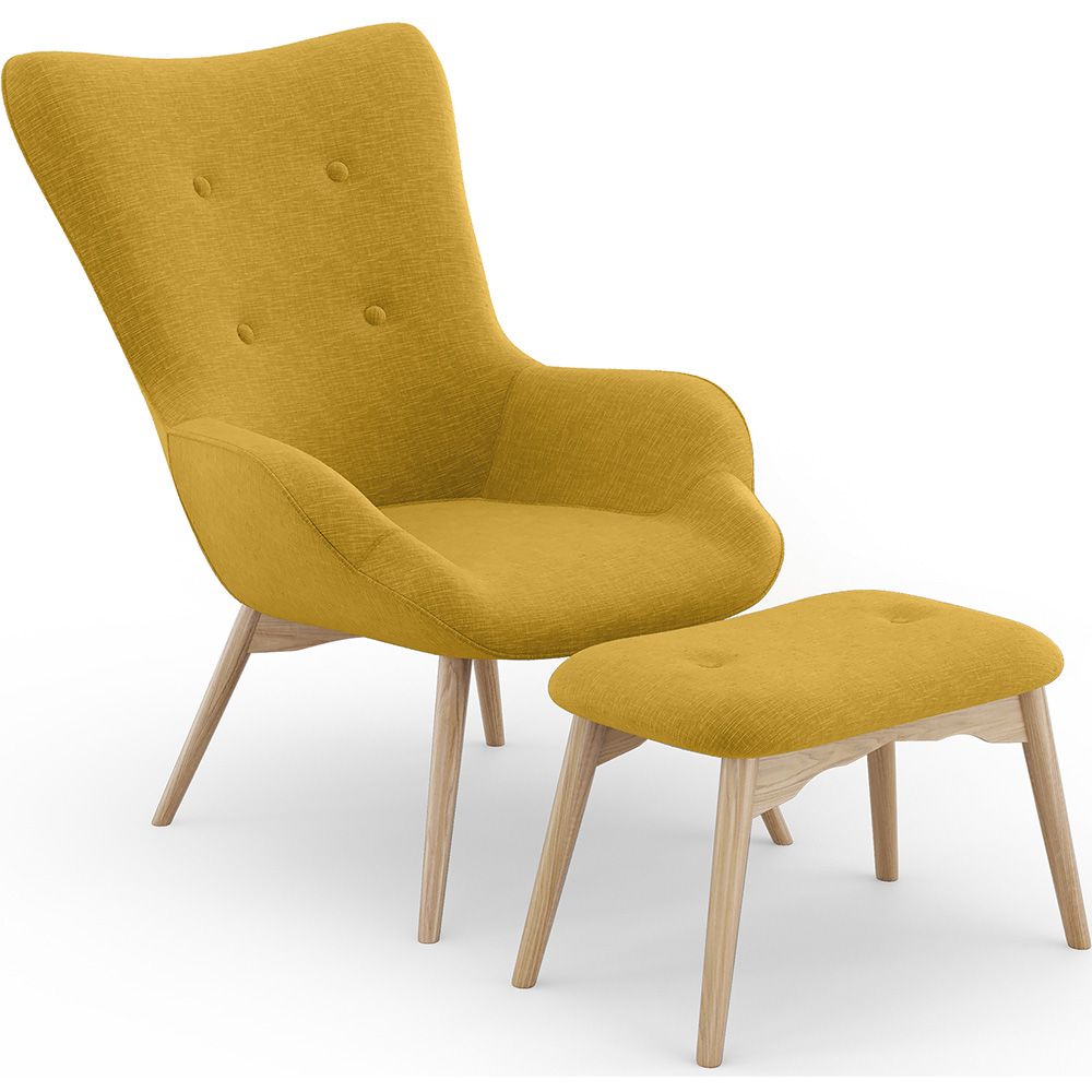 Fauteuil met voetenbankje - Gestoffeerd in linnen - Huda image 8