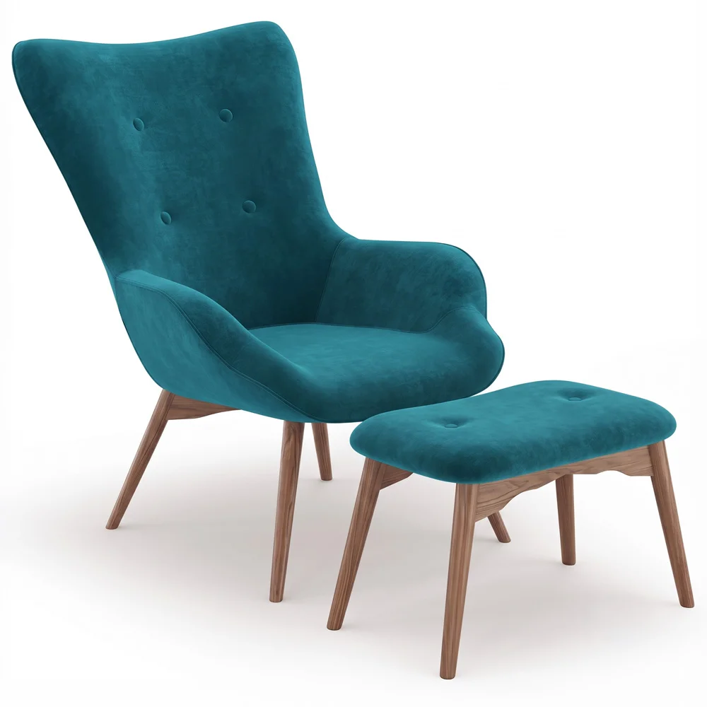 Fauteuil met Voetsteun - Bekleed in Fluweel - Scandinavische Stijl - Huda image 8