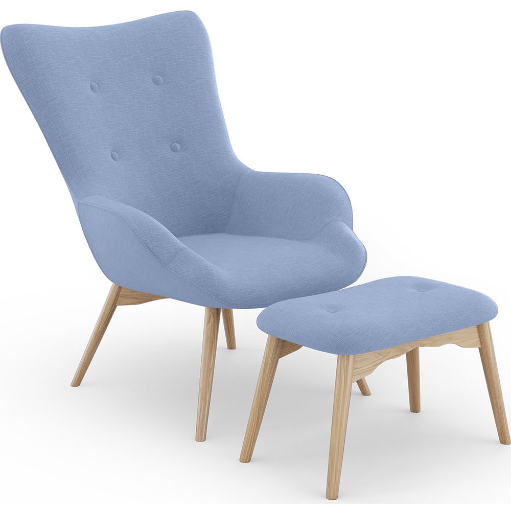 Fauteuil met voetenbankje - Gestoffeerd in linnen - Huda image 8