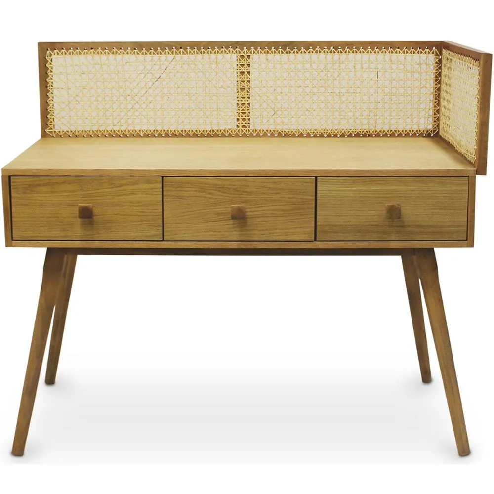 Houten en rotan schrijftafel met laden - Vintage Design - Oka image 8