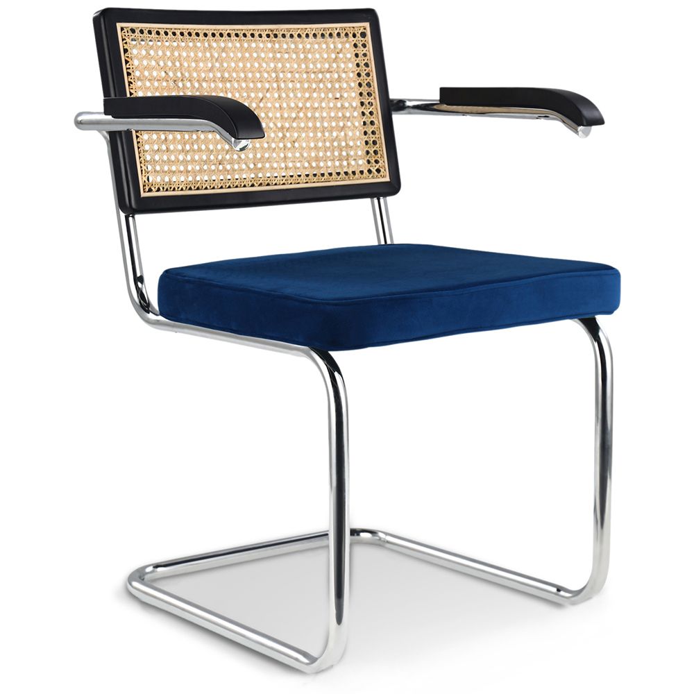 Silla de Comedor con Reposabrazos - Tapizado en Terciopelo - Madera y Ratán - Hyre image 8