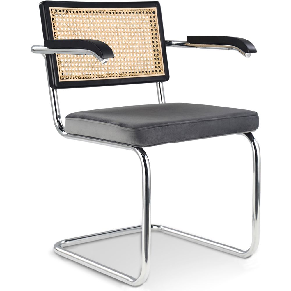 Silla de Comedor con Reposabrazos - Tapizado en Terciopelo - Madera y Ratán - Hyre image 8