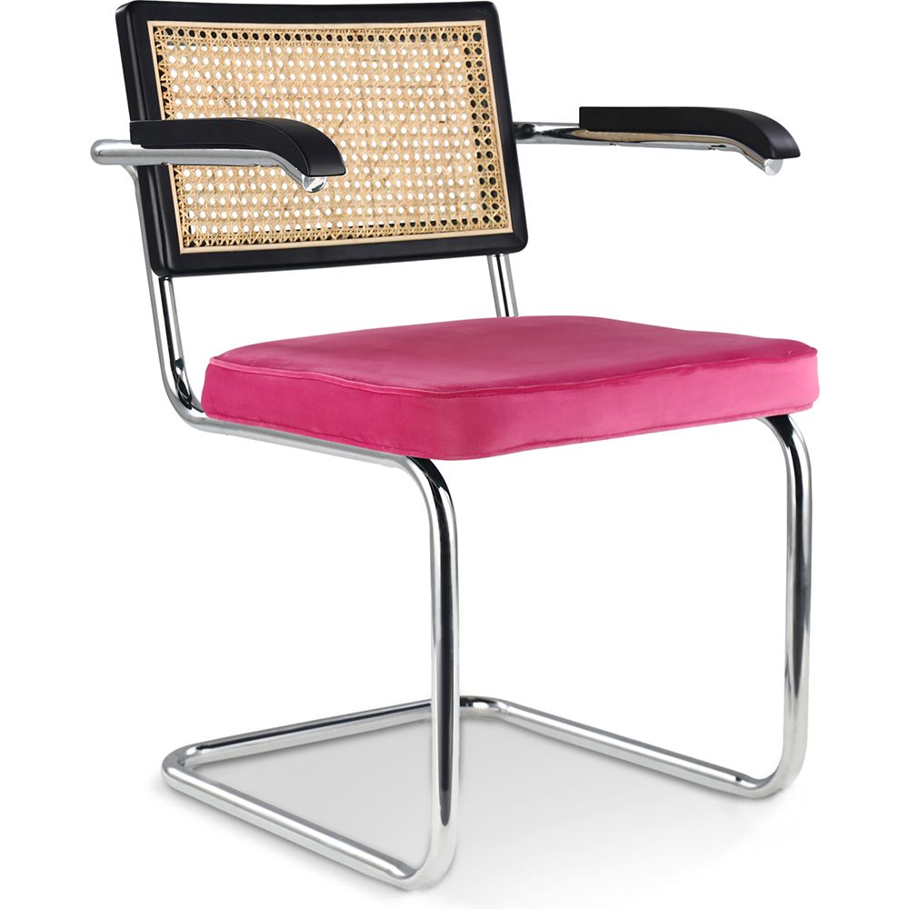 Silla de Comedor con Reposabrazos - Tapizado en Terciopelo - Madera y Ratán - Hyre image 8