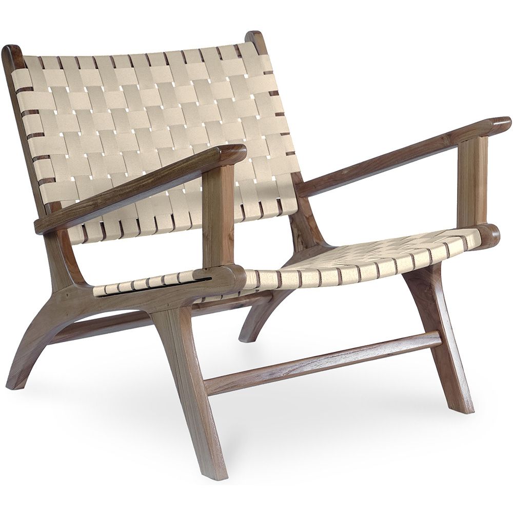 Loungestoel met Armleuningen - Boho Bali Design Armchair - Hout en Linnen - Recia image 8