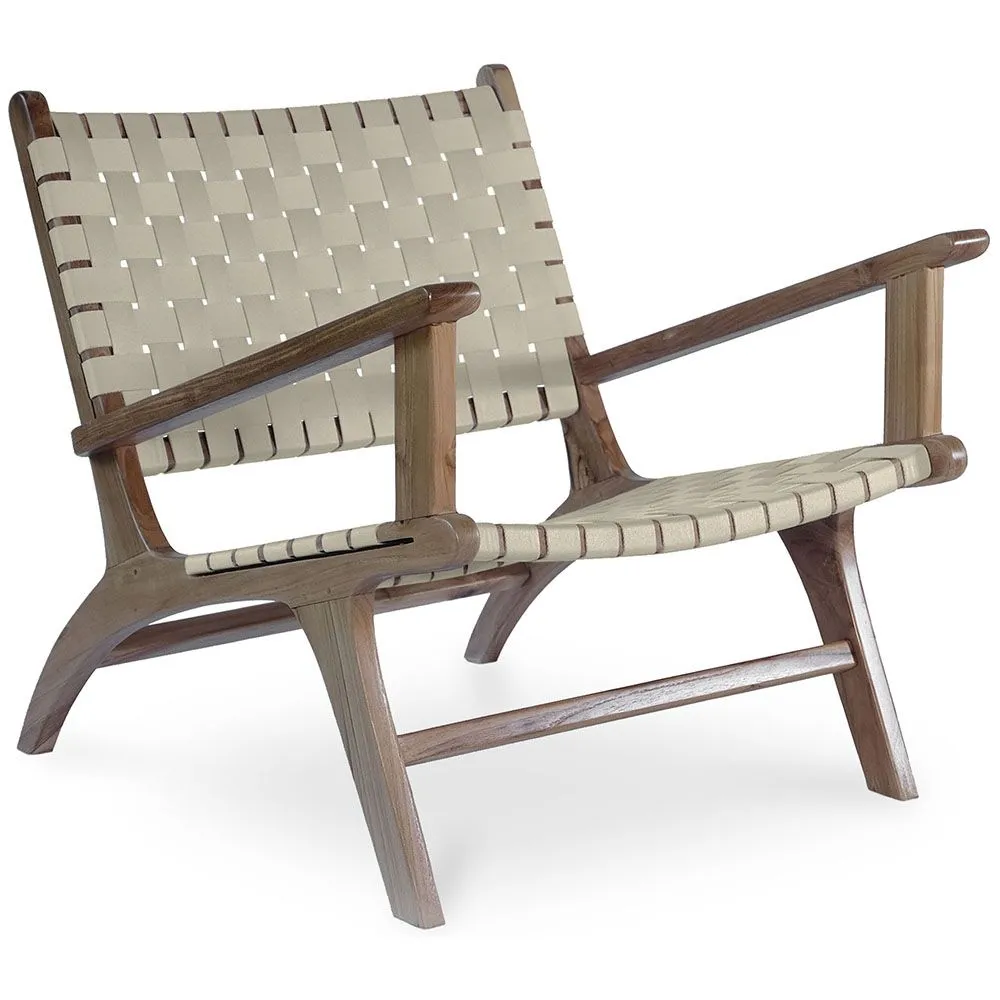Loungestoel met Armleuningen - Boho Bali Design Armchair - Hout en Linnen - Recia image 8