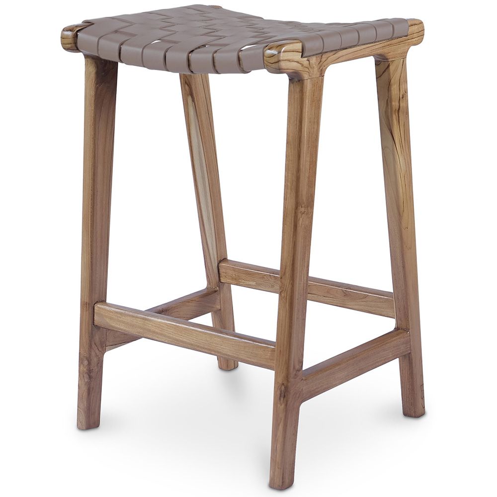 Houten Barkruk - Boho Bali Ontwerp - Leer - Recia image 8