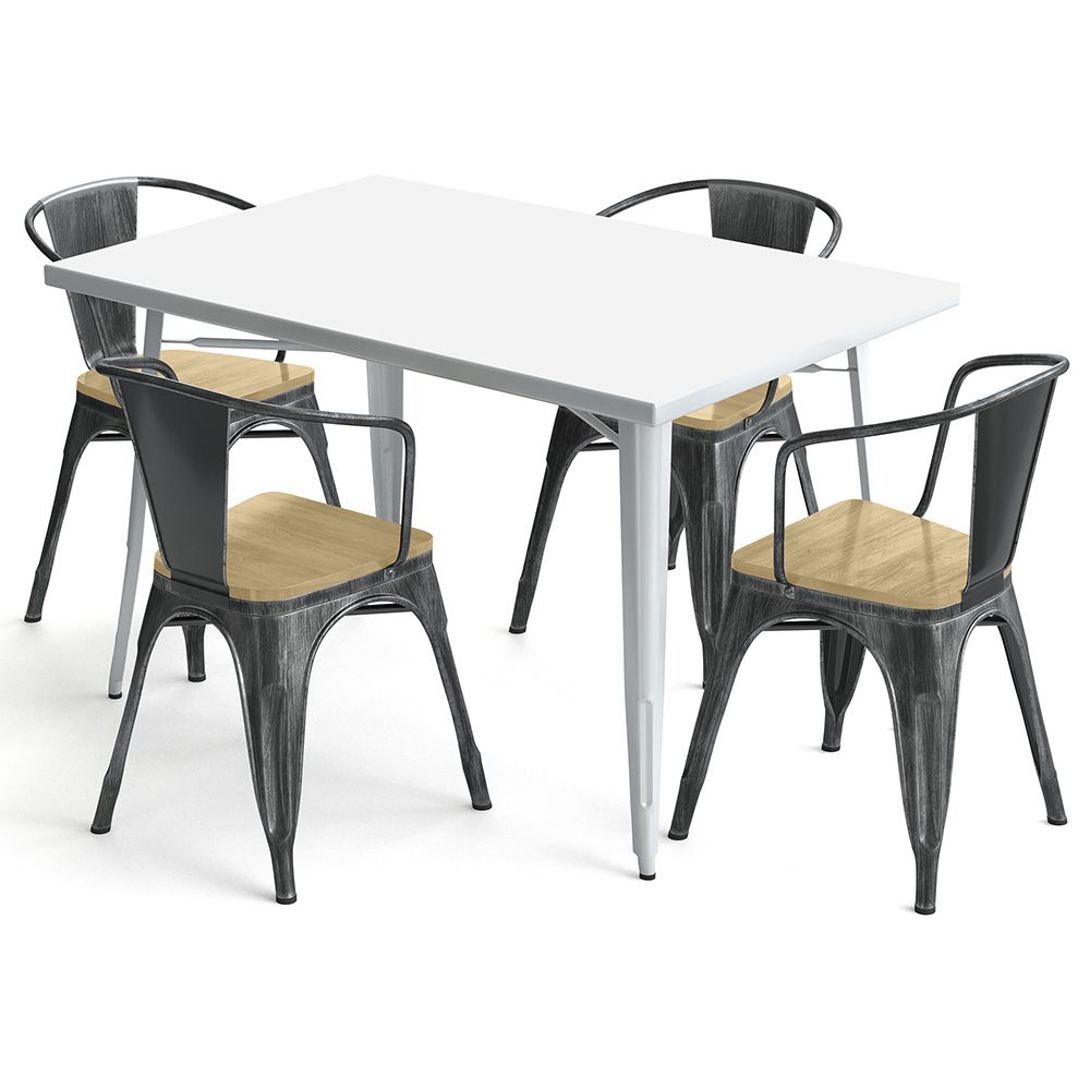 Pack Mesa de Comedor y 4 Sillas de Comedor con Reposabrazos Diseño Industrial - New Edition- Bistrot Stylix image 8