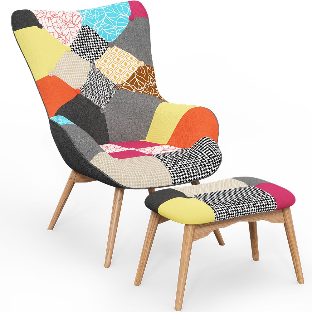 Fauteuil met poef - Bekleed in patchwork - Kontur image 8