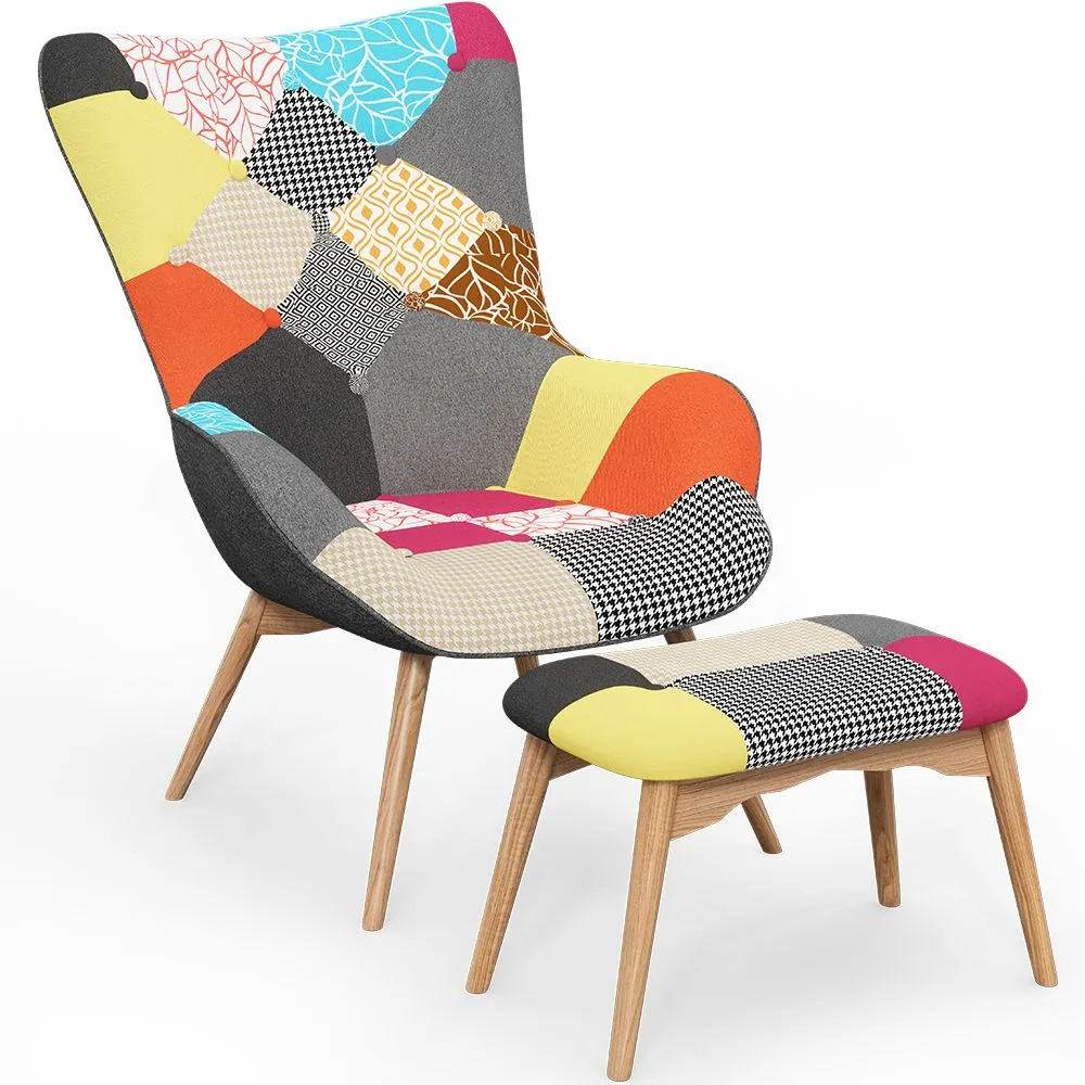 Fauteuil met poef - Bekleed in patchwork - Kontur image 8