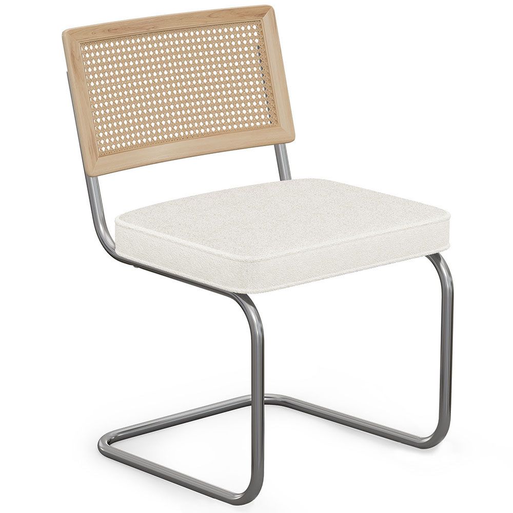 Silla de Comedor - Tapizado en Tela Bouclé - Madera y Ratán - Birey image 8