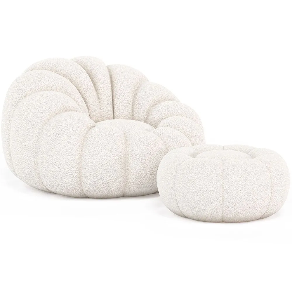 Beklede Fauteuil met Ottoman - Wit Boucle - Rubi image 8