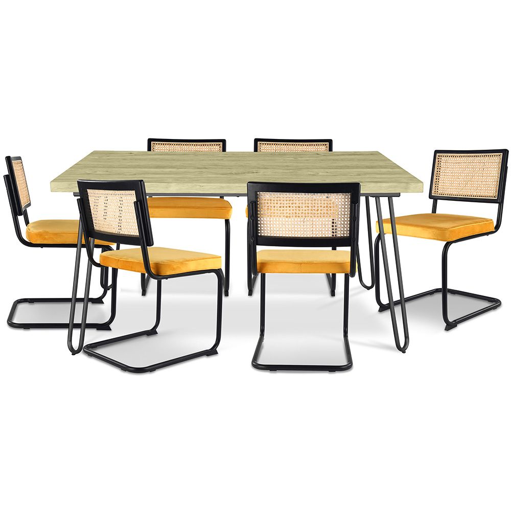 Pakket Industrieel ontwerp eettafel 150cm & 6 rotan eetkamerstoelen - Fluwelen bekleding - Puila image 8