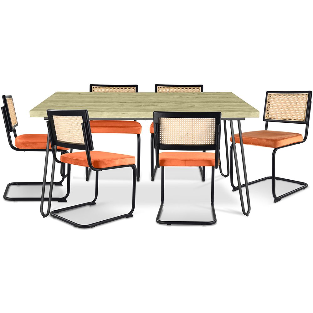Pakket Industrieel ontwerp eettafel 150cm & 6 rotan eetkamerstoelen - Fluwelen bekleding - Puila image 8