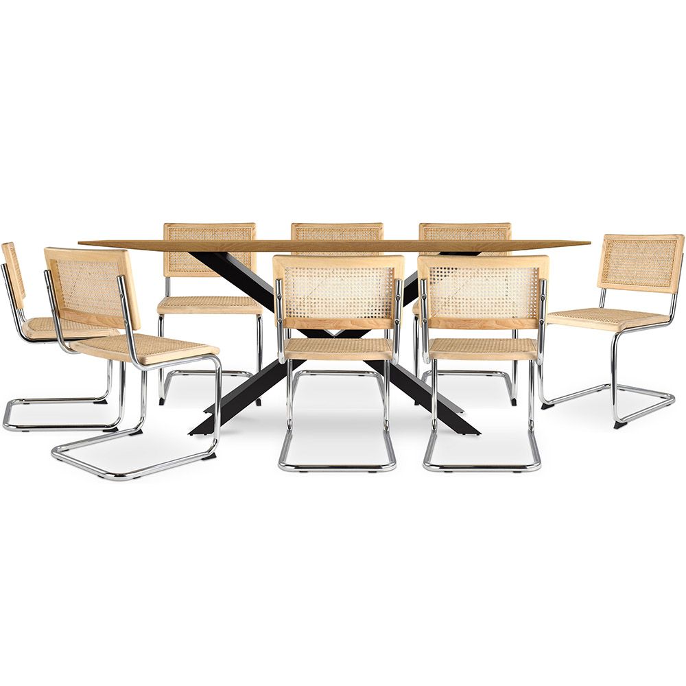 Pakket Industrieel ontwerp houten eettafel (220cm) & 8 rotan eetkamerstoelen - Bruna image 8