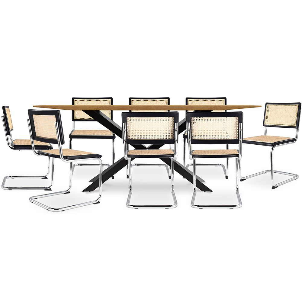 Pakket Industrieel ontwerp houten eettafel (220cm) & 8 rotan eetkamerstoelen - Bruna image 8