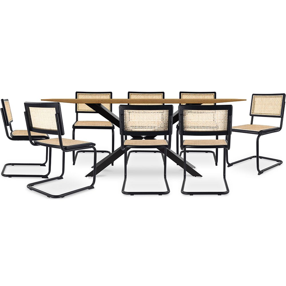 Pakket Industrieel ontwerp houten eettafel (220cm) & 8 rotan eetkamerstoelen - Bastral image 8