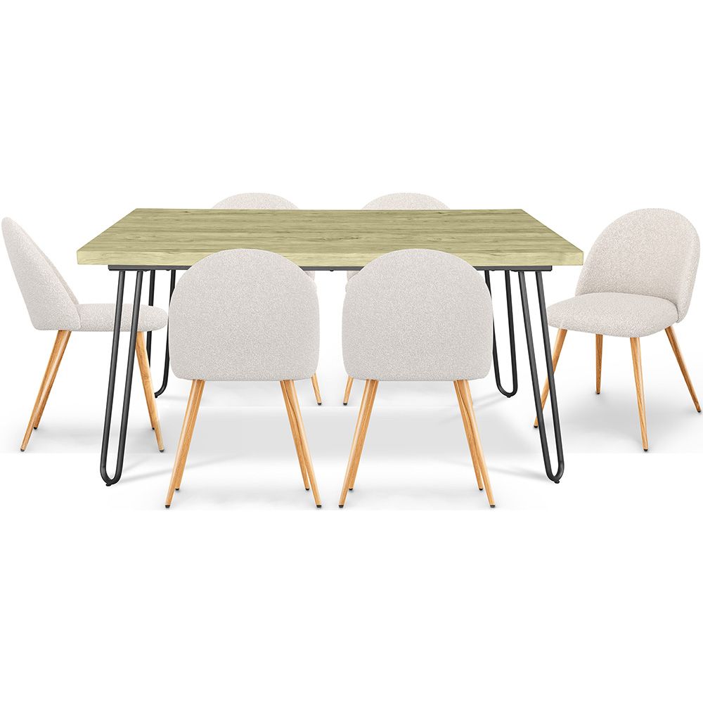Pakket Industrieel ontwerp eettafel 150cm & 6 Bouclé gestoffeerde eetkamerstoelen - Evelyne image 8