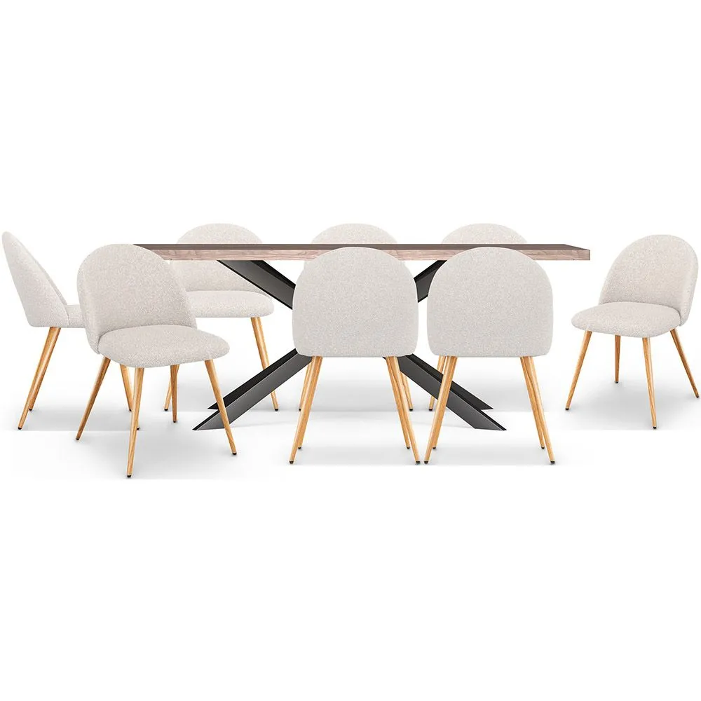 Pakket Industrieel Design Houten Eettafel (200cm) & 8 Bouclé Gestoffeerde Eetkamerstoelen - Evelyne image 8
