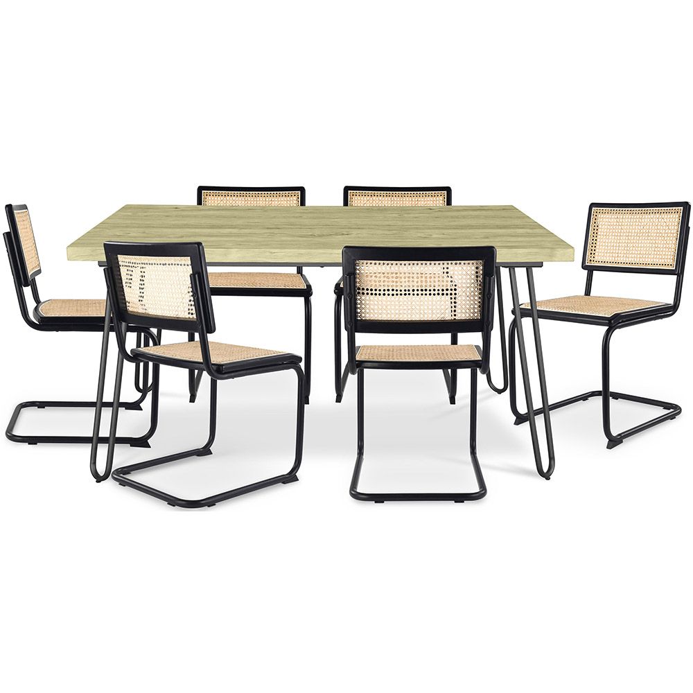 Pakket Industrieel ontwerp eettafel 150cm & 6 rotan eetkamerstoelen - Bastral image 8