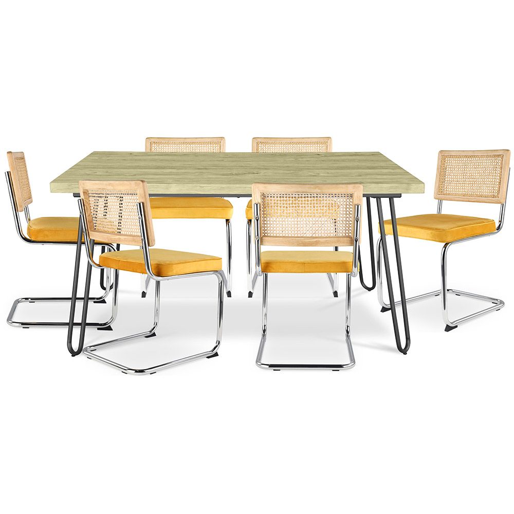 Pakket Industrieel ontwerp eettafel 150cm & 6 rotan eetkamerstoelen - Fluwelen bekleding - Martha image 8