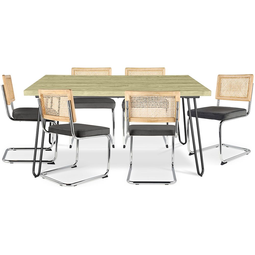 Pakket Industrieel ontwerp eettafel 150cm & 6 rotan eetkamerstoelen - Fluwelen bekleding - Martha image 8