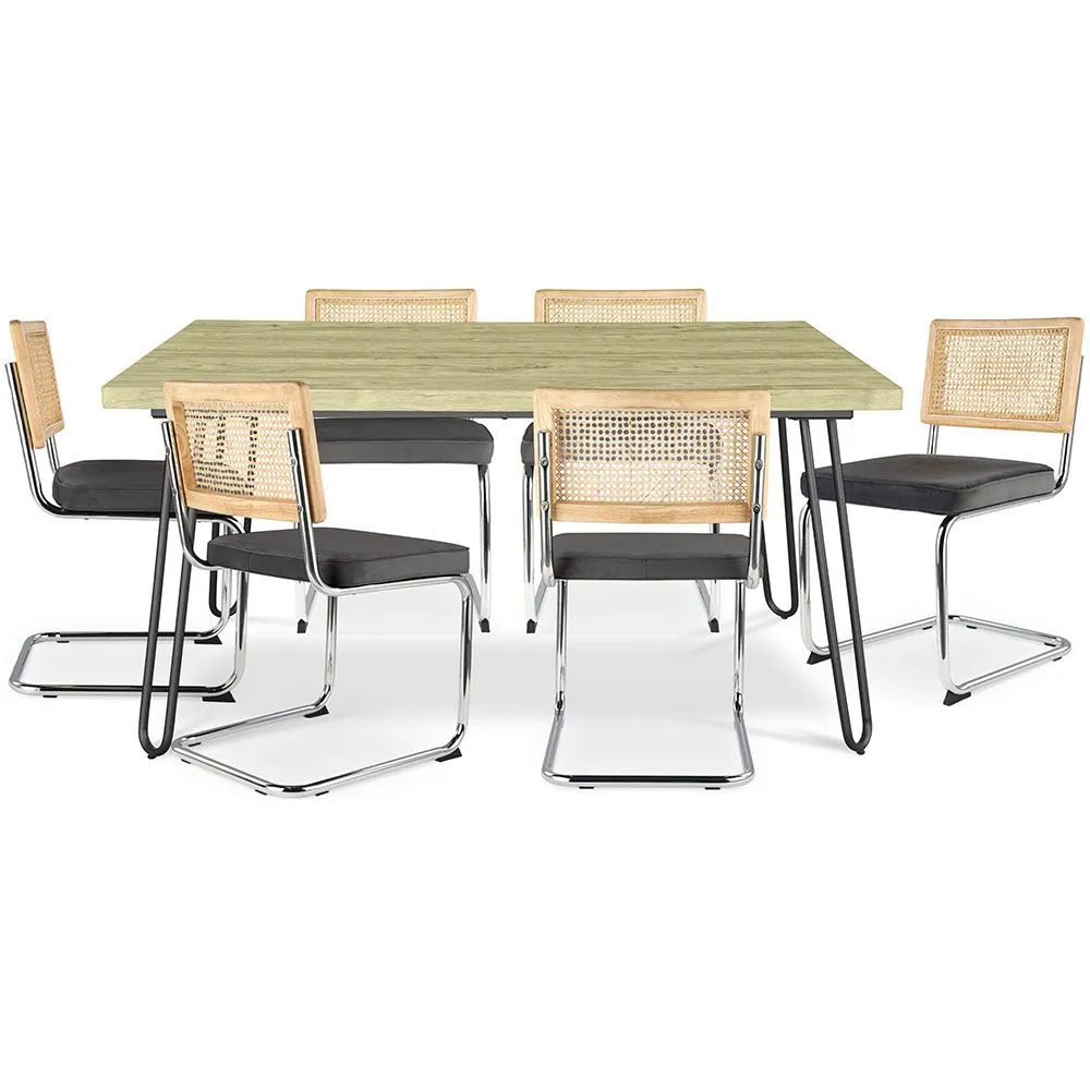 Pakket Industrieel ontwerp eettafel 150cm & 6 rotan eetkamerstoelen - Fluwelen bekleding - Martha image 8