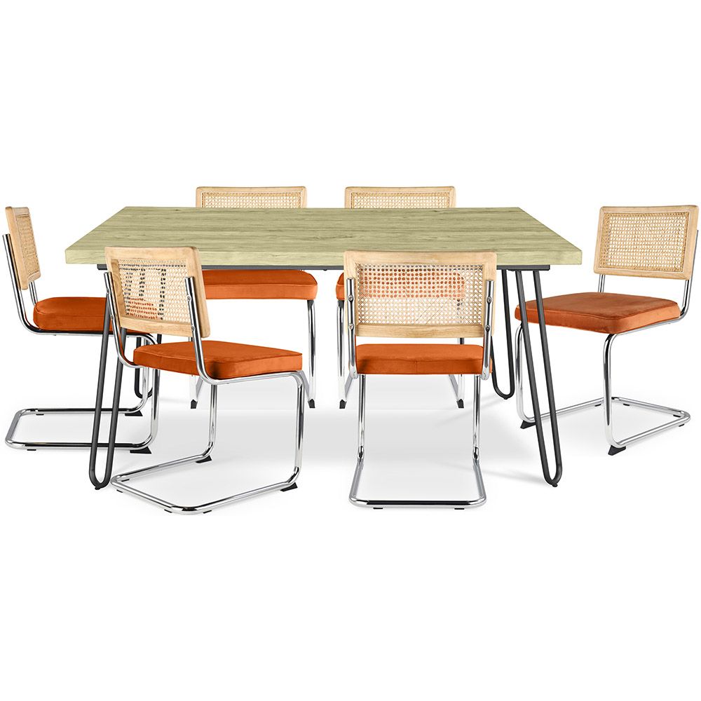 Pakket Industrieel ontwerp eettafel 150cm & 6 rotan eetkamerstoelen - Fluwelen bekleding - Martha image 8
