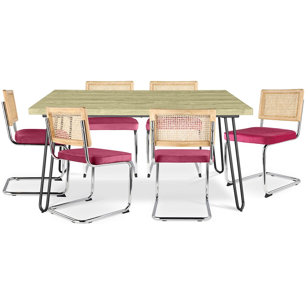 Pakket Industrieel ontwerp eettafel 150cm & 6 rotan eetkamerstoelen - Fluwelen bekleding - Martha image 8