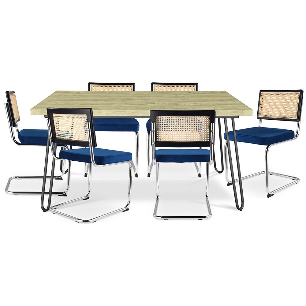 Pakket Industrieel ontwerp eettafel 150cm & 6 rotan eetkamerstoelen - Fluwelen bekleding - Hyre image 8