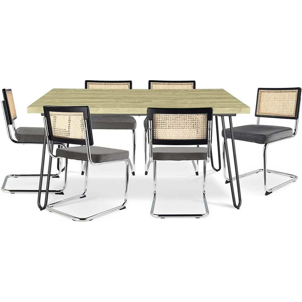 Pakket Industrieel ontwerp eettafel 150cm & 6 rotan eetkamerstoelen - Fluwelen bekleding - Hyre image 8