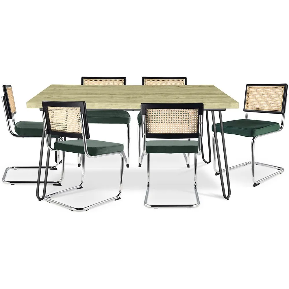 Pakket Industrieel ontwerp eettafel 150cm & 6 rotan eetkamerstoelen - Fluwelen bekleding - Hyre image 8