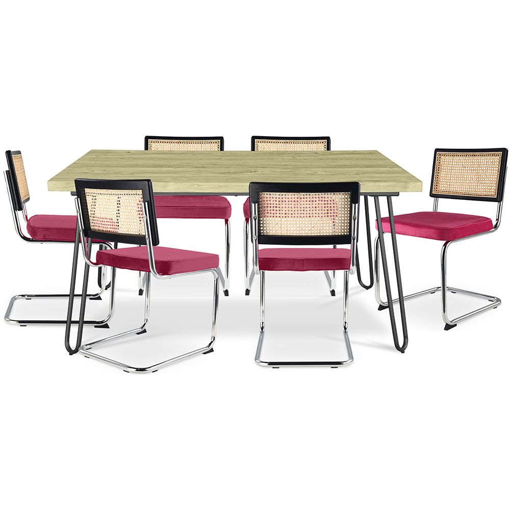 Pakket Industrieel ontwerp eettafel 150cm & 6 rotan eetkamerstoelen - Fluwelen bekleding - Hyre image 8