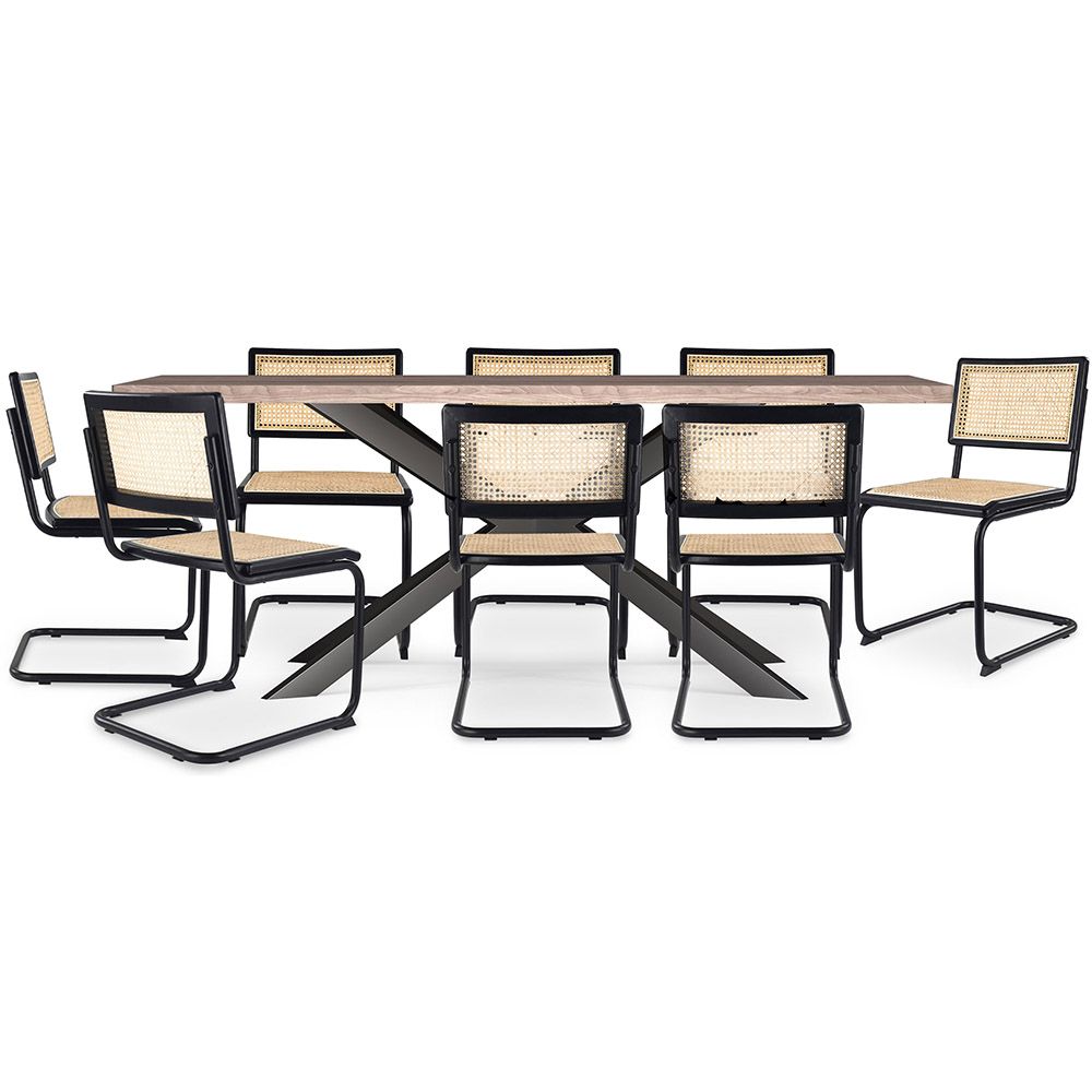 Pakket Industrieel Design Houten Eettafel (200cm) & 8 Rotan Eetkamerstoelen - Bastral image 8