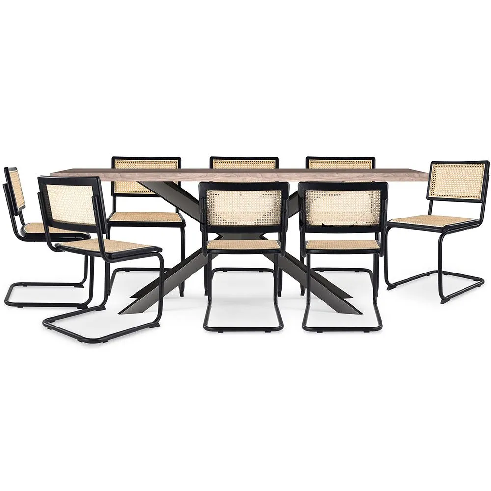 Pakket Industrieel Design Houten Eettafel (200cm) & 8 Rotan Eetkamerstoelen - Bastral image 8