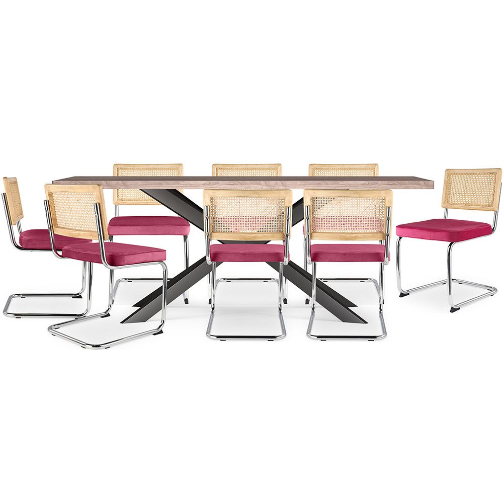 Pack Industrial Design houten eettafel (200cm) & 8 rotan eetkamerstoelen - bekleed met fluweel - Martha image 8