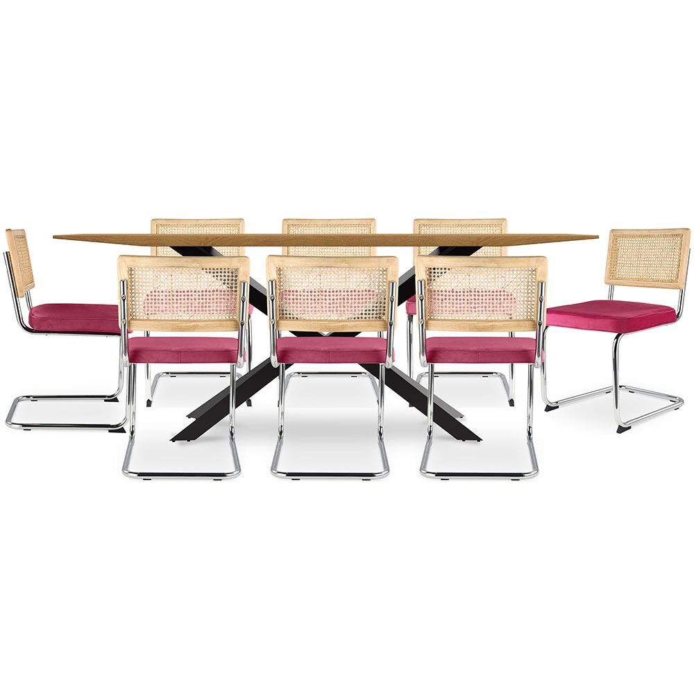 Pakket Industrieel ontwerp houten eettafel (220cm) & 8 rotan eetkamerstoelen - fluwelen bekleding - Martha image 8
