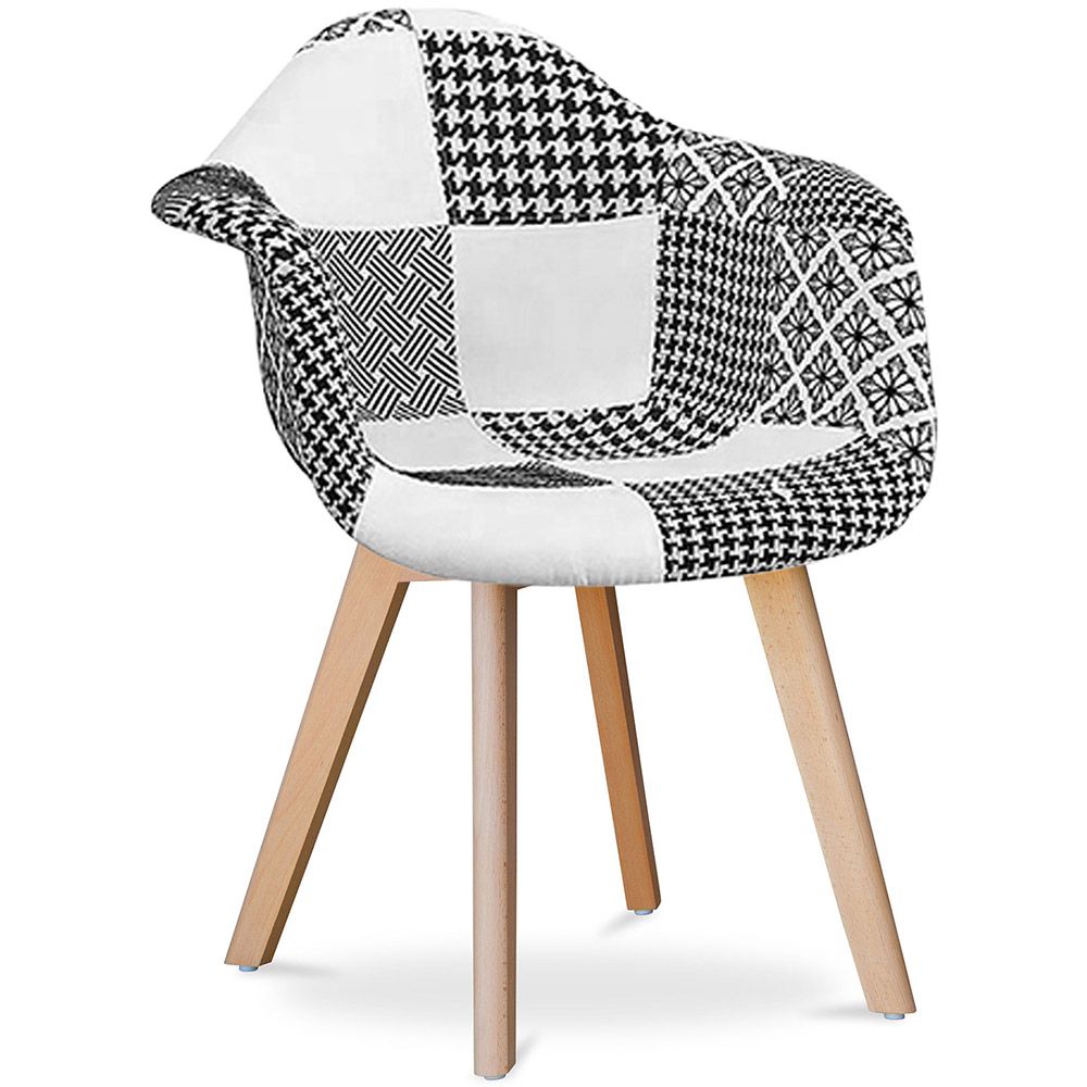 Eetkamerstoel met armleuningen - Patchwork bekleed - Zwart en Wit - Dominic image 8