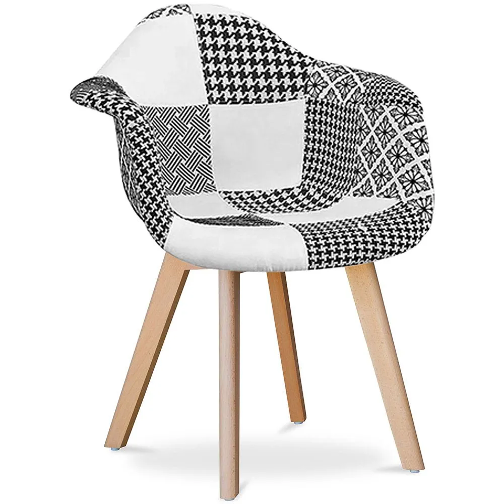 Eetkamerstoel met armleuningen - Patchwork bekleed - Zwart en Wit - Dominic image 8