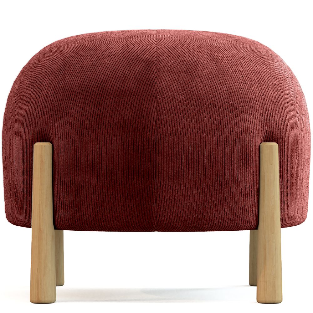 Ronde Poef Bekleed met Ribfluweel en Poten van Natuurlijk Hout - Marrakesh image 8