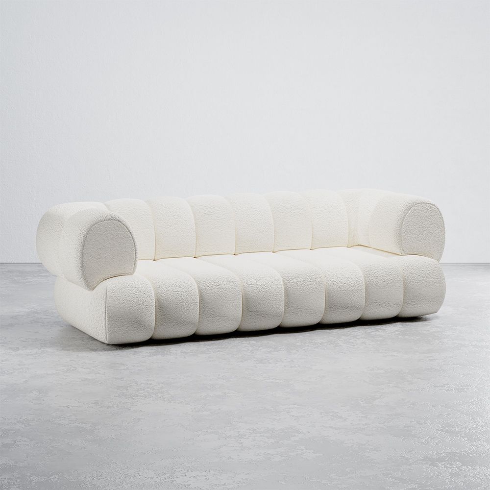 Bouclé Beklede Bank - Moderne Stijl - 2/3 Zits - Gebogen Teddy image 8