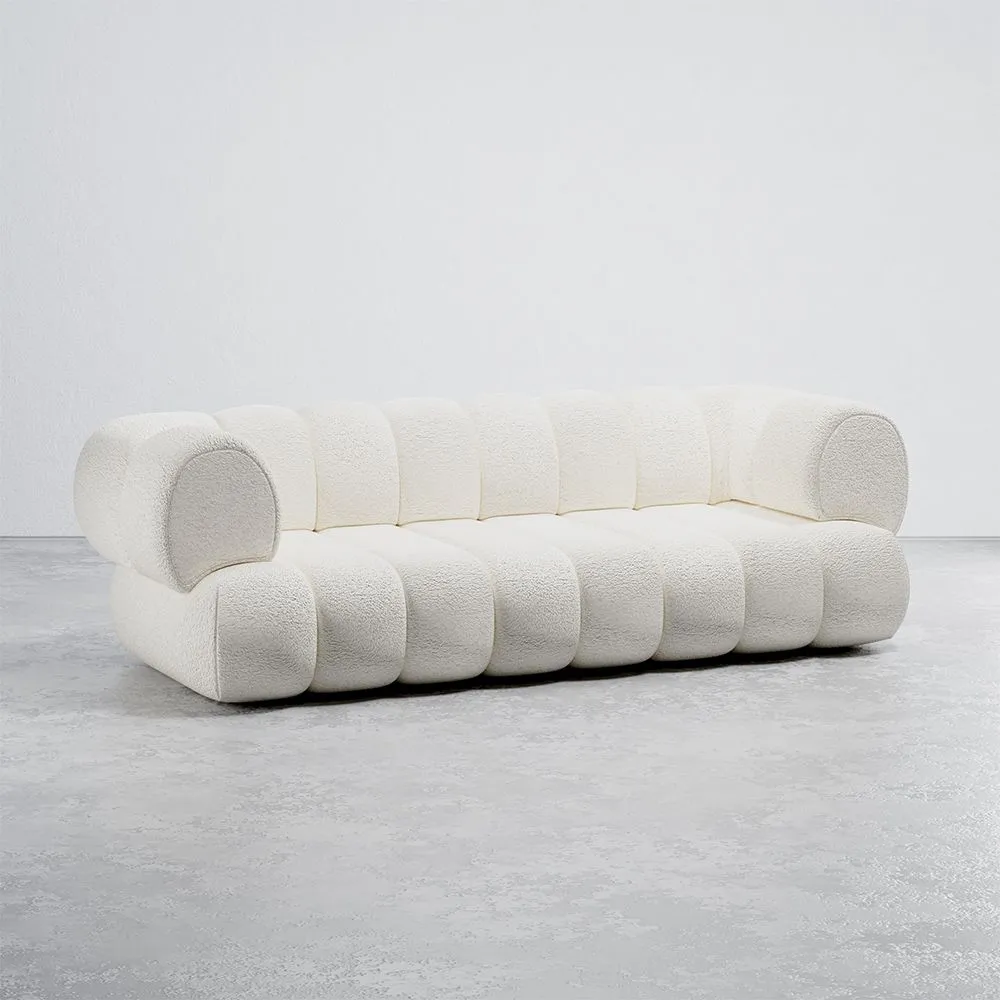 Bouclé Beklede Bank - Moderne Stijl - 2/3 Zits - Gebogen Teddy image 8