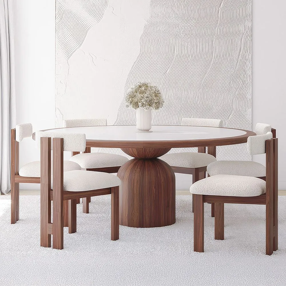 Ronde Eettafelset met 6 Houten Stoelen - Minimalistisch Design - Ivette image 8