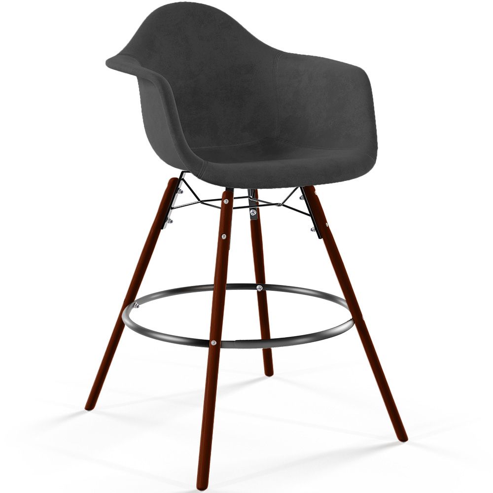 Fluwelen Barkruk - Scandinavisch Design en Donkere Houten Poten - Nordika image 8