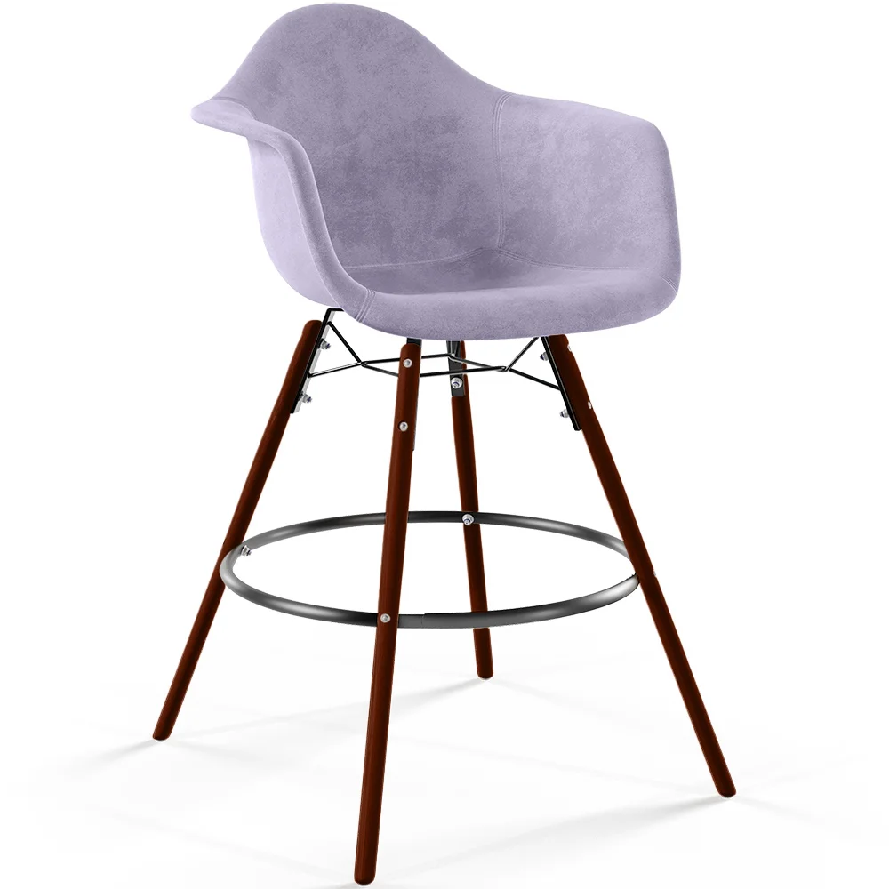 Fluwelen Barkruk - Scandinavisch Design en Donkere Houten Poten - Nordika image 8